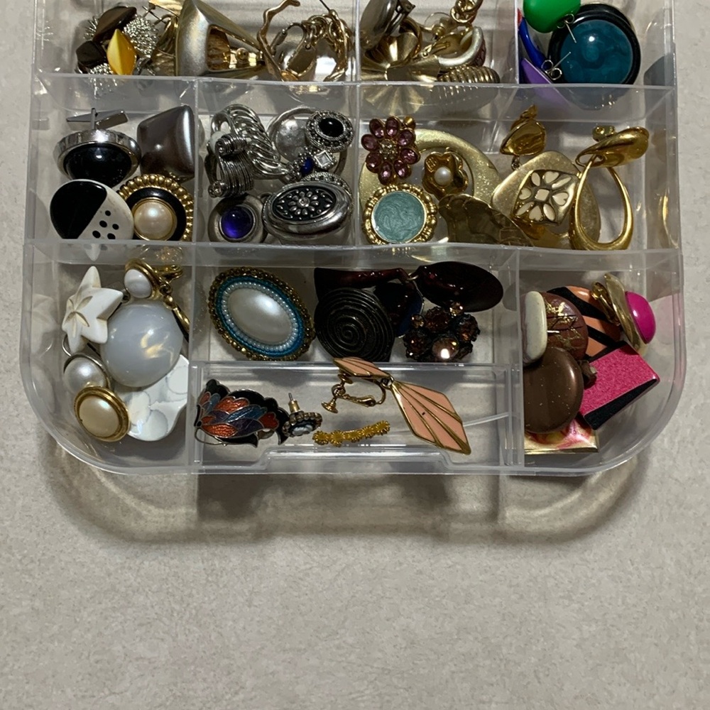 Craft Vintage Earrings craft lot with plastic case container